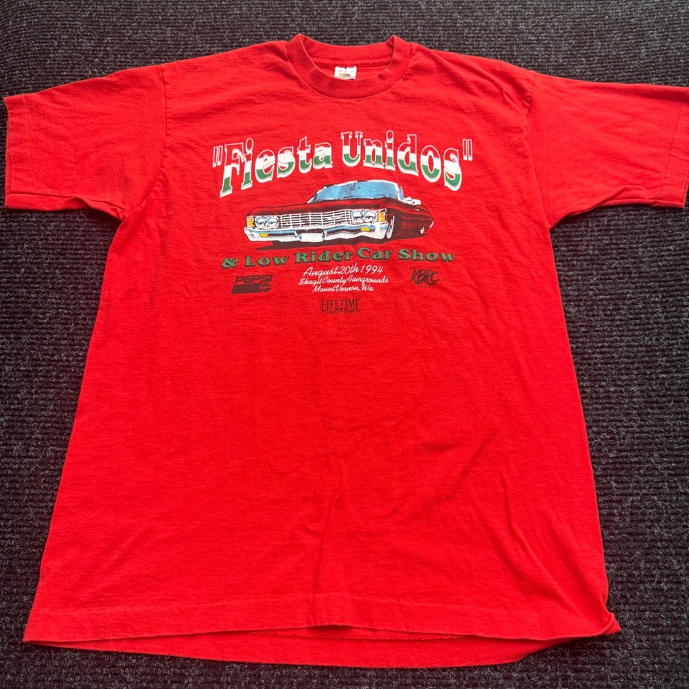 Vintage 1994 Fiesta Unidos Low Rider Car Show T-Shirt XL Red Fruit of the Loom